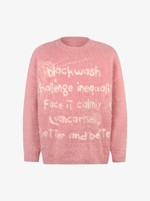 Retro Letter Jacquard Mink Sweater - thumbnail 4