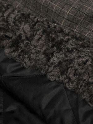 Retro Plaid Fur Collar Warm Padded Jacket - thumbnail 10