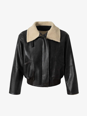 Vintage Shearling Collar Quilted Leather Jacket - thumbnail 1