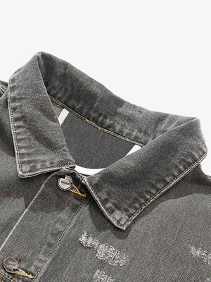 Retro Washed Distressed Denim Jacket - thumbnail 5