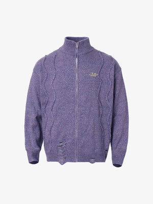 Turtleneck Cardigan Zip-Up Cable Sweater - thumbnail 7