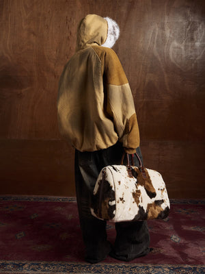 Street Vintage Fog-Dyed Fur Collar Patchwork Hooded Padded Jacket - thumbnail 6