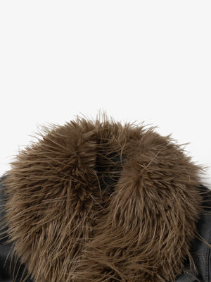 Retro Punk Rock Oversized Fur Collar Stitching Leather Cotton Jacket - thumbnail 11