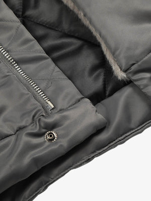 Deconstructed Patchwork Fur Collar Bomber Jacket - thumbnail 9
