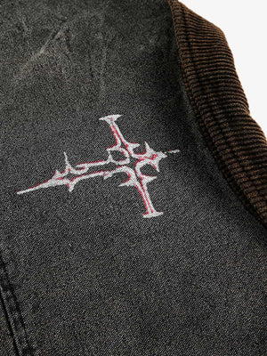 Washed And Distressed Dark Graffiti Patchwork Jacket - thumbnail 6