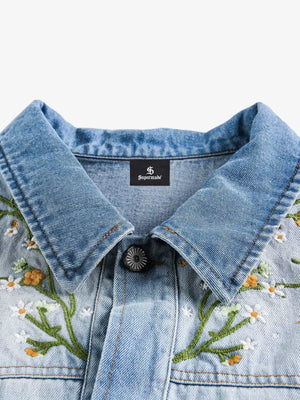 Denim Gradient-Dyed Floral Embroidered Jacket - thumbnail 3