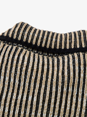 Knitted Retro Zipper Cardigan Stand Collar Vertical Striped Sweater - thumbnail 5