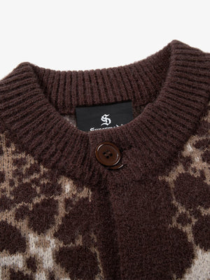 Vintage Skull Leopard Jacquard Knitted Cardigan - thumbnail 11