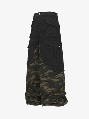 Retro Camouflage Faux Two-Piece Detachable Patchwork Pants - thumbnail 1