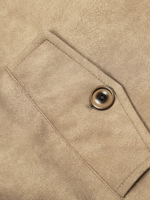 Vintage Fur Collar PU Leather Badge Embroidery Work Jacket - thumbnail 14