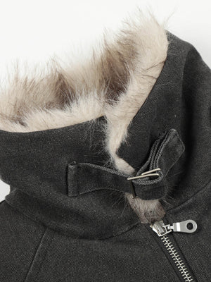 Pocket Zip Up Fur Collar Work Quilted Jacket - thumbnail 11
