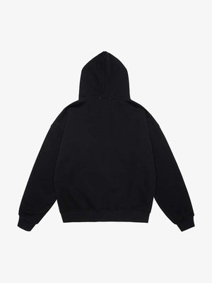 Letter Medal Embroidered Cardigan Fur Collar Hooded Sweatshirt - thumbnail 10