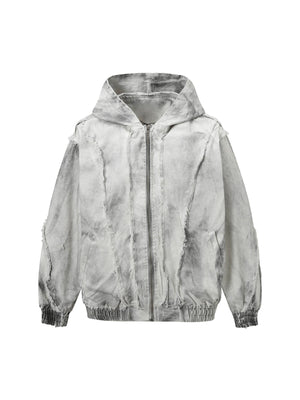 Washed Distressed Fur Hooded Jacket - thumbnail 1