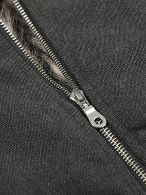Pocket Zip Up Fur Collar Work Quilted Jacket - thumbnail 12