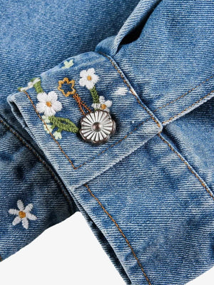 Denim Gradient-Dyed Floral Embroidered Jacket - thumbnail 5