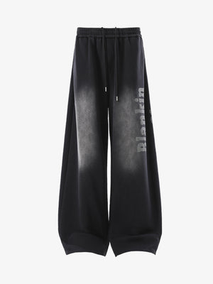 French Terry Distressed Gradient Drawstring Wide Leg Pants - thumbnail 1