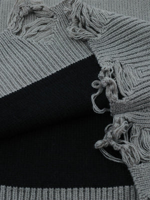 High Street Ripped Raw Edge Knitted Letter Jacquard Sweater - thumbnail 5
