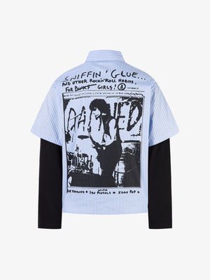 Vintage Illustration Striped Faux Two-Piece Shirt - thumbnail 2