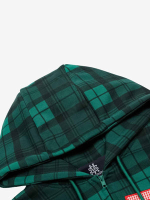 Retro Plaid Patch Embroidered Cardigan Hooded Sweatshirt - thumbnail 5