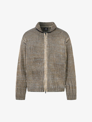 Knitted Retro Zipper Cardigan Stand Collar Vertical Striped Sweater - thumbnail 1