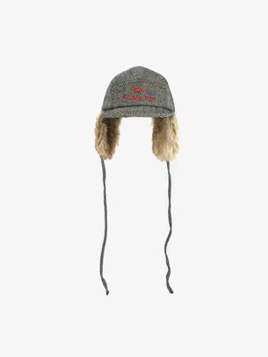 Retro Tweed Plush Earflap Embroidered Letter Cap - thumbnail 4