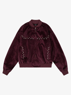 Vintage Velvet Pearl Embellished Bomber Jacket - thumbnail 1