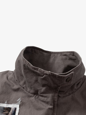Street Graffiti Distressed High-Neck Padded Cotton Jacket - thumbnail 14