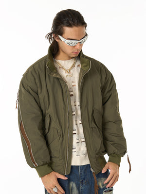 Retro Street Hip-Hop Zipper Design Bomber Jacket - thumbnail 3