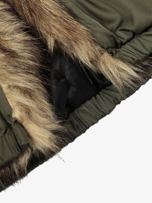Retro Pleated Fur Hooded Padded Jacket - thumbnail 19