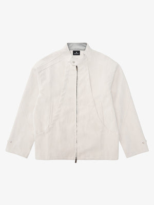 Deconstructed Split Stand Collar PU Leather Jacket - thumbnail 1