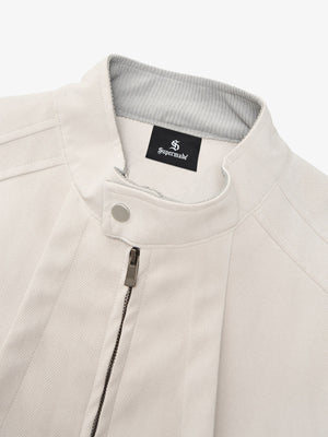 Deconstructed Split Stand Collar PU Leather Jacket - thumbnail 11