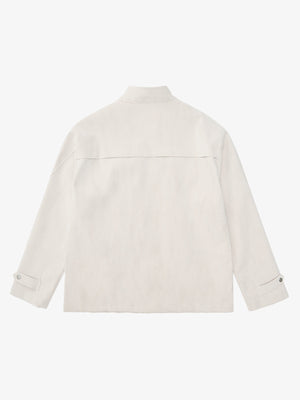 Deconstructed Split Stand Collar PU Leather Jacket - thumbnail 2