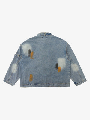 Retro Street Floral Embroidery Washed Zipper Denim Jacket - thumbnail 3