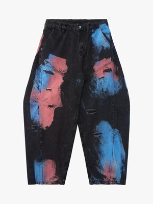 Vintage Tie-Dye Contrast Color Ripped Barrel Jeans - thumbnail 1