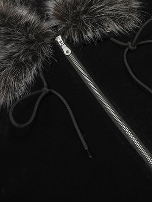Vintage Drawstring Design Fur Collar Padded Jacket - thumbnail 13
