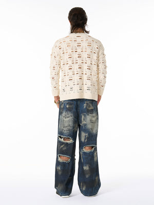 Ripped Openwork Crewneck Sweater - thumbnail 7
