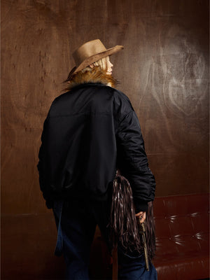 Street Dark Shadow Fur Collar Quilted Bomber Jacket - thumbnail 5