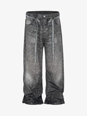 Denim Distressed Belt Diamond Decorated Jeans - thumbnail 1