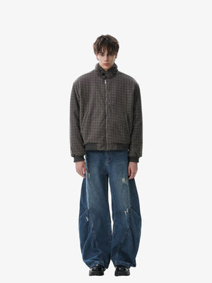 Retro Plaid Fur Collar Warm Padded Jacket - thumbnail 8