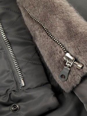 Deconstructed Patchwork Fur Collar Bomber Jacket - thumbnail 12