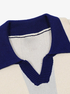 Vertical Striped Colorblock Lapel Sweater - thumbnail 5