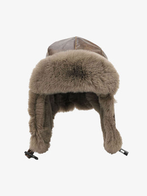 Vintage Distressed Leather Plush Trapper Hat - thumbnail 6