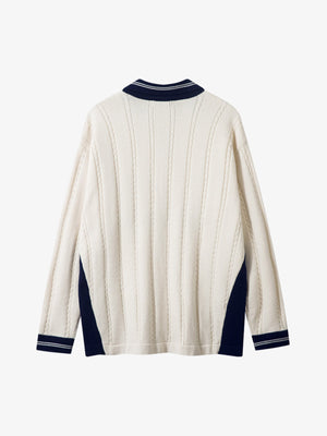 Retro College Polo Collar Knit Sweater - thumbnail 3