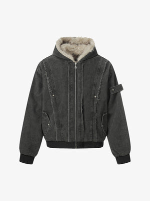Retro Washed Fleece-lined Hooded Work Jacket - thumbnail 2