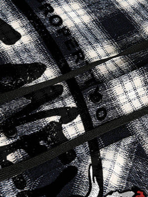 Vintage Black And White Plaid Angel Embroidered Hooded Shirt - thumbnail 3