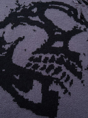 Hip-Hop Dark Skull Frayed-Edge Knit Sweater - thumbnail 18
