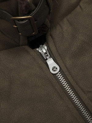 Vintage Zipper Pocket Design Sherpa Lined Collar Padded Jacket - thumbnail 12