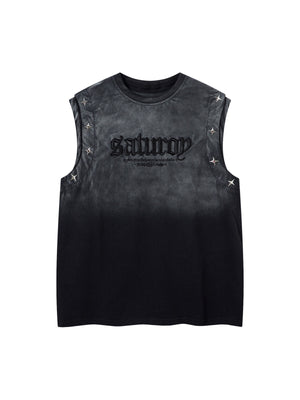Washed Heavy-duty Letter Embroidered Waistcoat - thumbnail 1