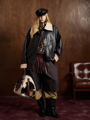 Vintage Shearling Collar Quilted Leather Jacket - thumbnail 3