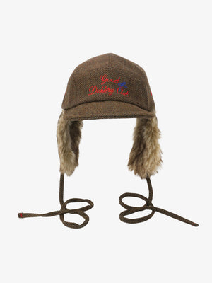 Retro Tweed Plush Earflap Embroidered Letter Cap - thumbnail 5